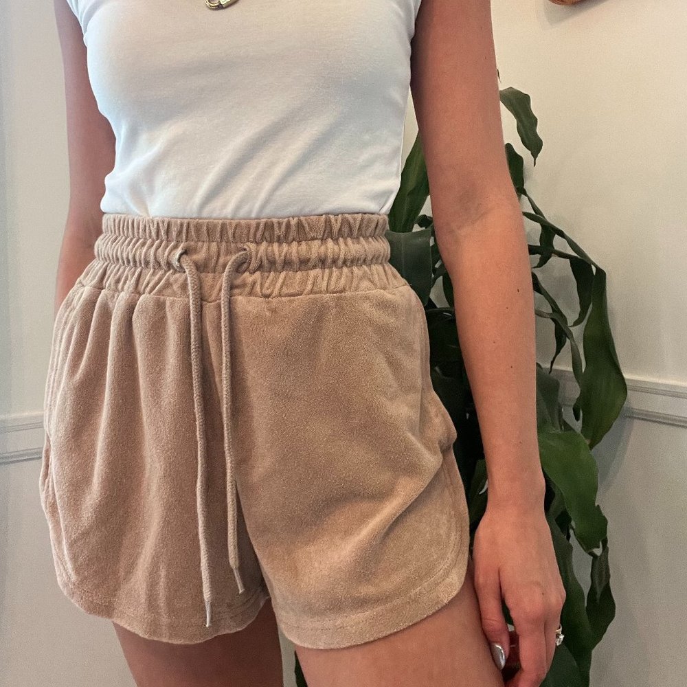 Brown Terry Cloth Towel Summer Drawstring Paper Bag Shorts